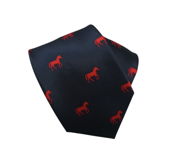 CORBATA CABALLO AZUL OSCURO ROJO